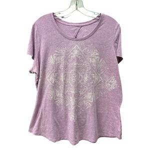 Women's St. John's Bay 0X Light Purple Heathered Tshirt‎ Mandala Boho Keyhole